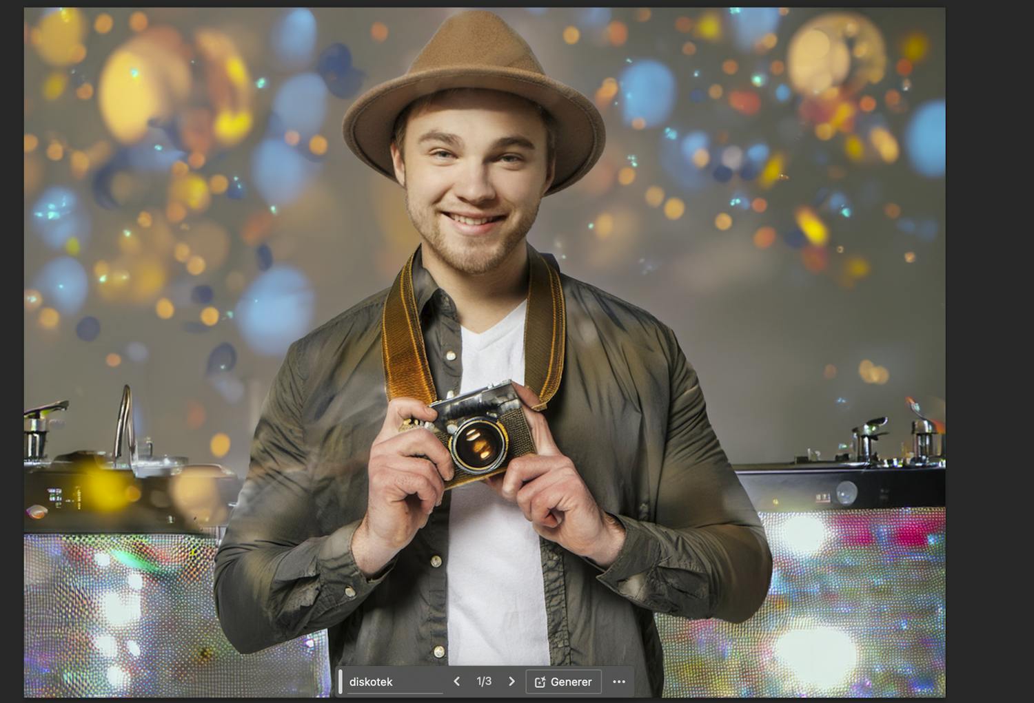 Ny bakgrund. Vi skapade enkelt en ny bakgrund baserad på prompten ”Diskotek”.